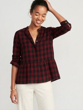 MADEWELL - Lakeside Peplum Shirt in Buffalo Check